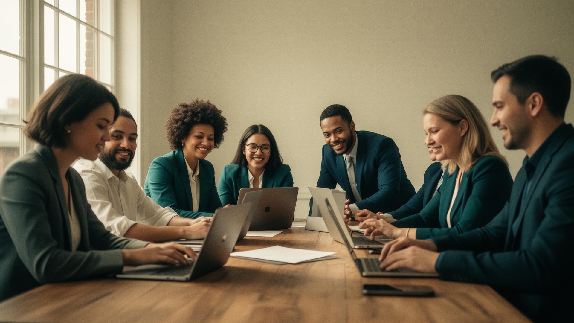 Strategic team meeting in a warm modern office