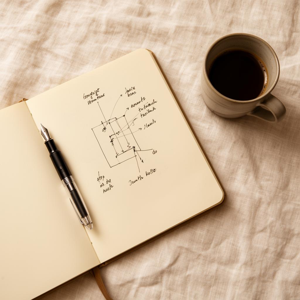 Notebook with handwritten operating diagram